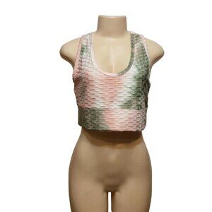 Jolie & Joy Women Crop Top  XL Pink Green 95% Polyester 5% Spandex